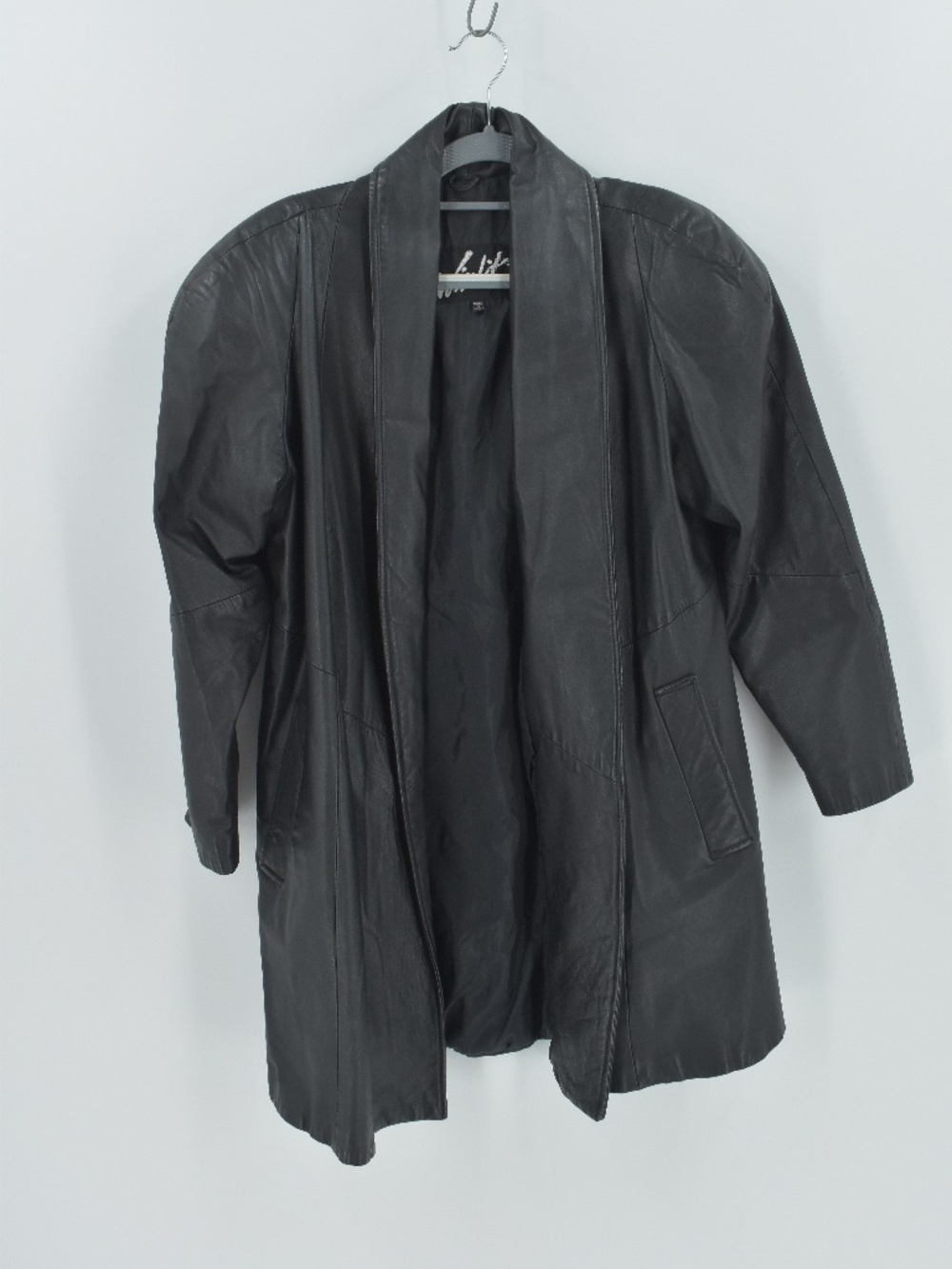 Vintage Winlit Women's Small Genuine Black Leather Trench Coat Wrap Jacket 80s 9